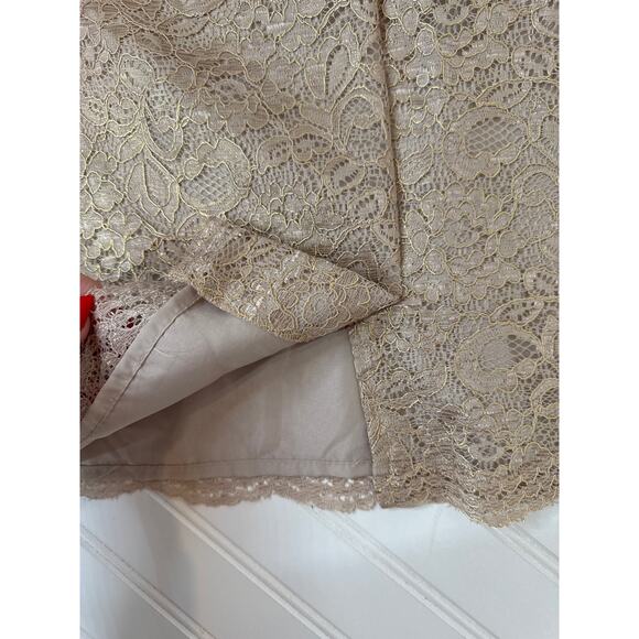 David’s Bridal Short Strapless All Over Lace Dress Tan Sweetheart Neck Mini 18 - Picture 7 of 8